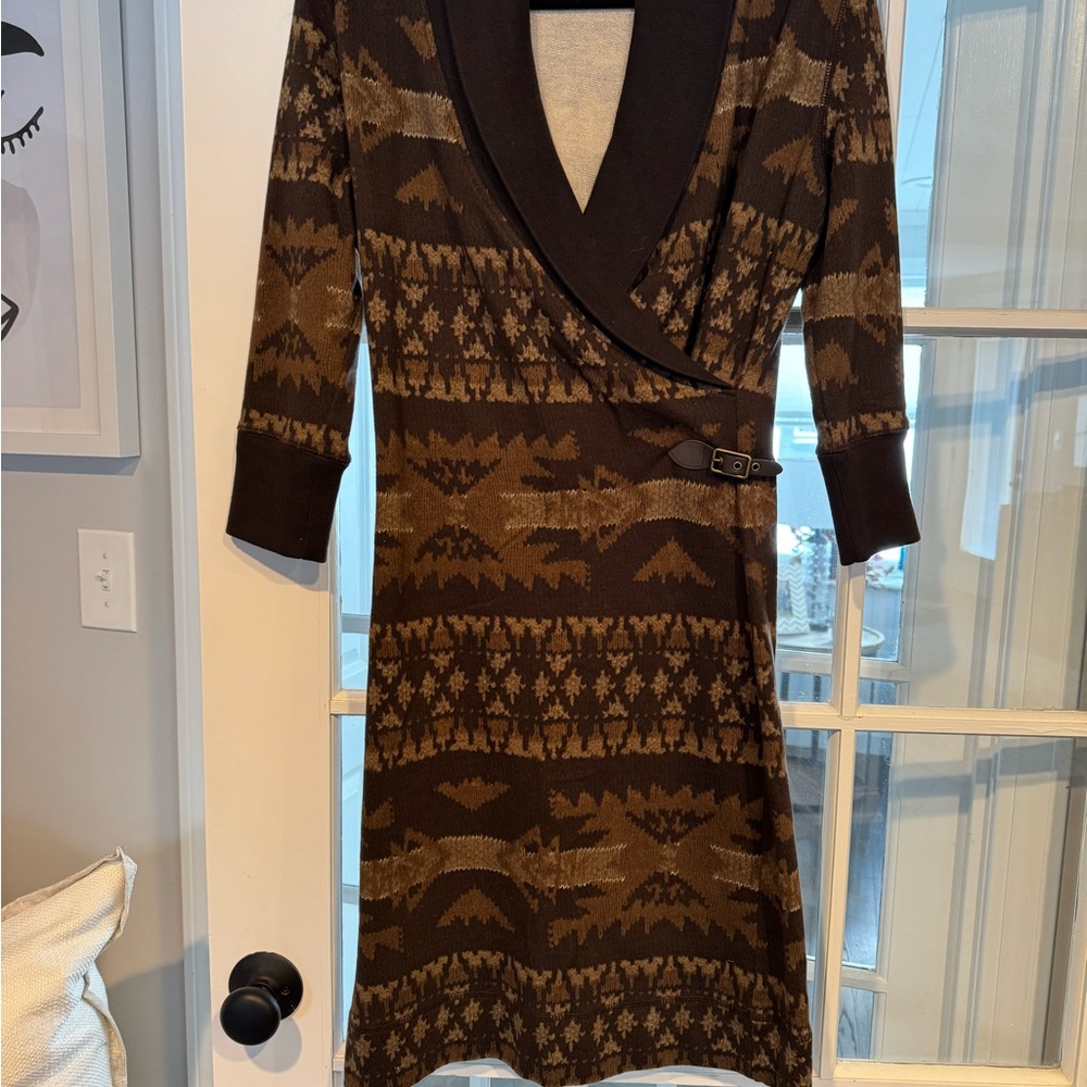 Ralph Lauren Brown Patterned Long Sleeve Dress
